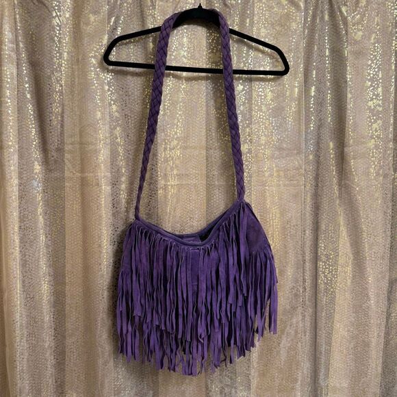 JJ Winters Y2K Purple Suede Leather Fringe Boho Western Crossbody Bag Used - Picture 1 of 16